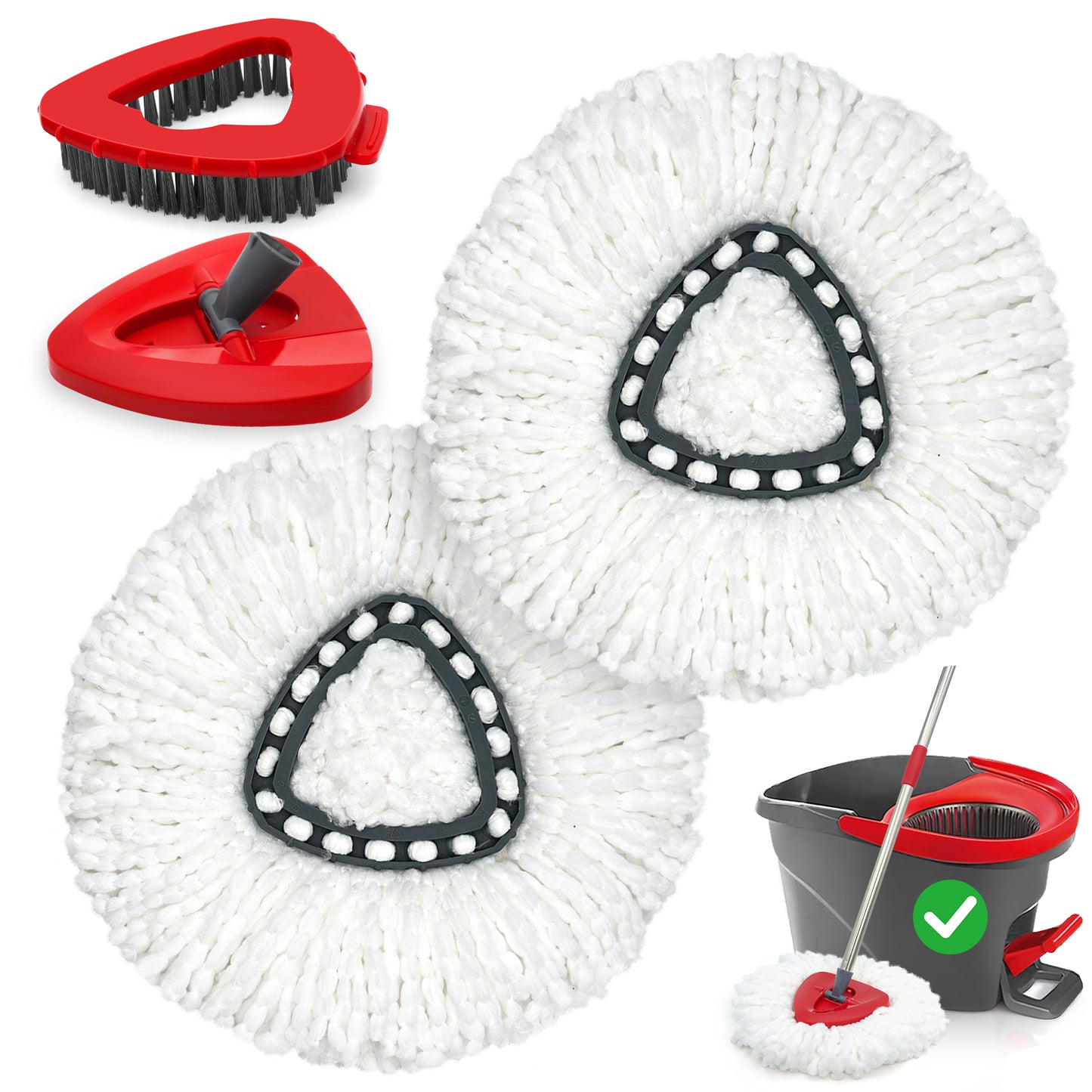 TidyBliss Mop Heads Replacements 2 Pack with Scrub Brush Attachment and Triangle Base for O-Cedaar EasyWring 1 Tank System