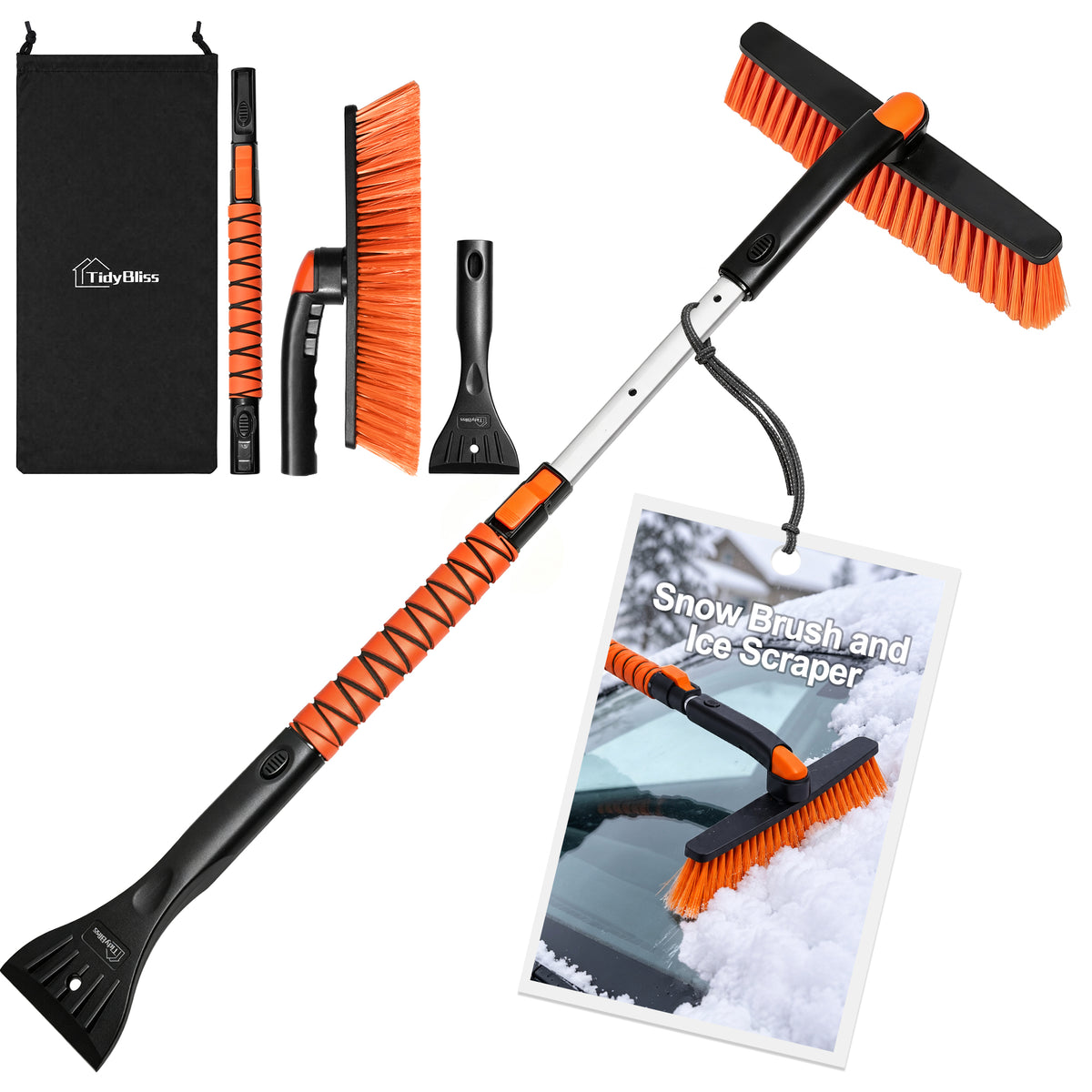 TidyBliss 36” Snow Brush with Ice Scraper for Car Windshield Glass