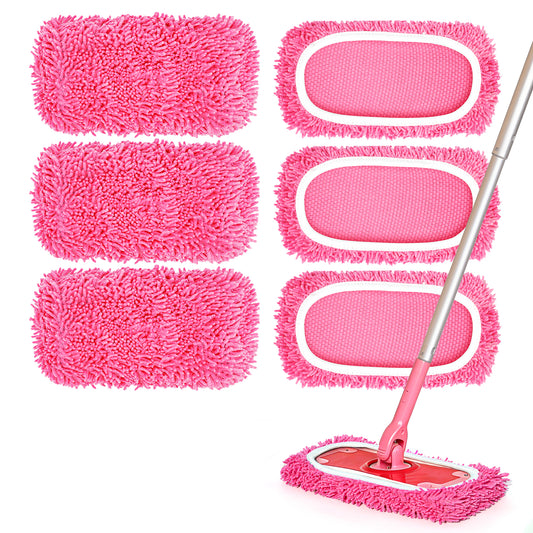 TidyBliss Reusable Microfiber Mop Pads 6 Pack Compatible with Sweeper (Pink)