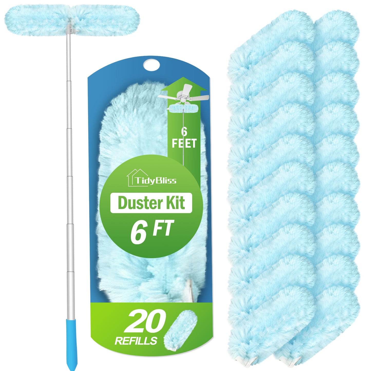 TidyBliss Dusters for Cleaning with Extension Pole 70" and 20 Refills