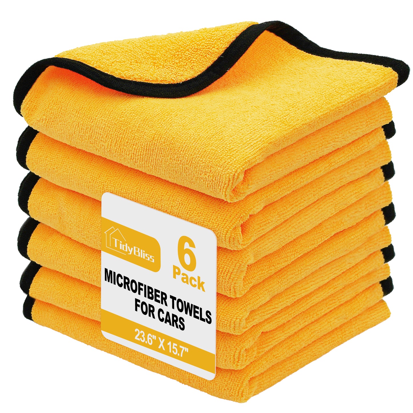 TidyBliss 6 Pack Microfiber Towels for Cars, Large Wash Rags for Drying Detailing, 15.7 x 23.6 inches (Yellow)