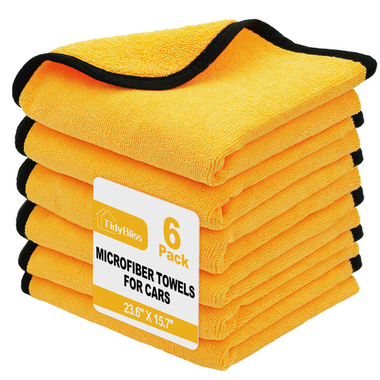 TidyBliss 6 Pack Microfiber Towels for Cars, Large Wash Rags for Drying Detailing, 15.7 x 23.6 inches (Yellow)
