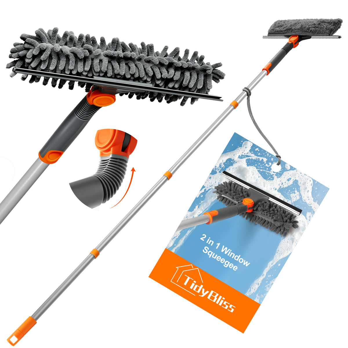 TidyBliss 2 in 1 Window Squeegee Cleaner Tool for Home (Orange)