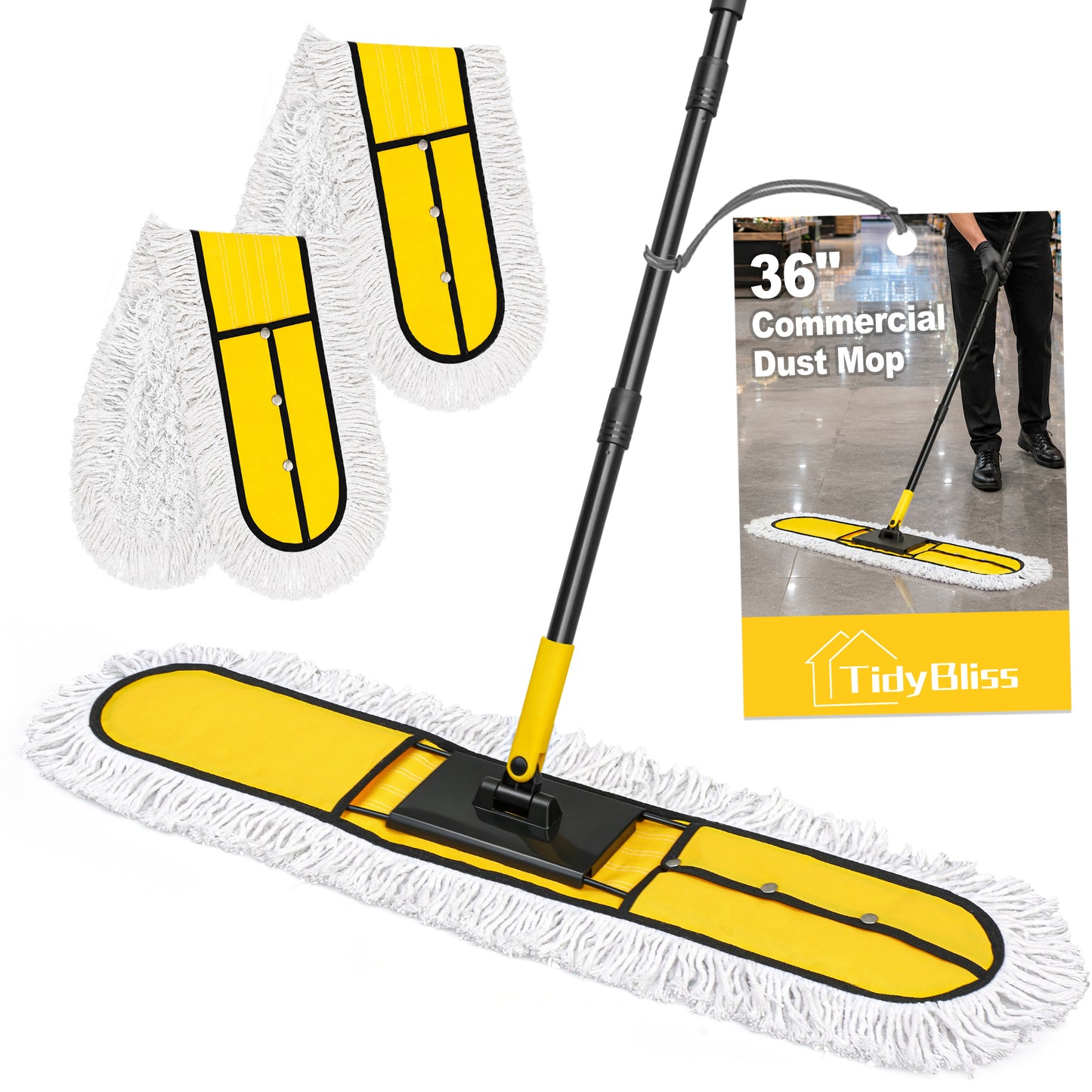 TidyBliss 36” Commercial Dust Mop for Floor Cleaning, Large Industrial Janitor Broom