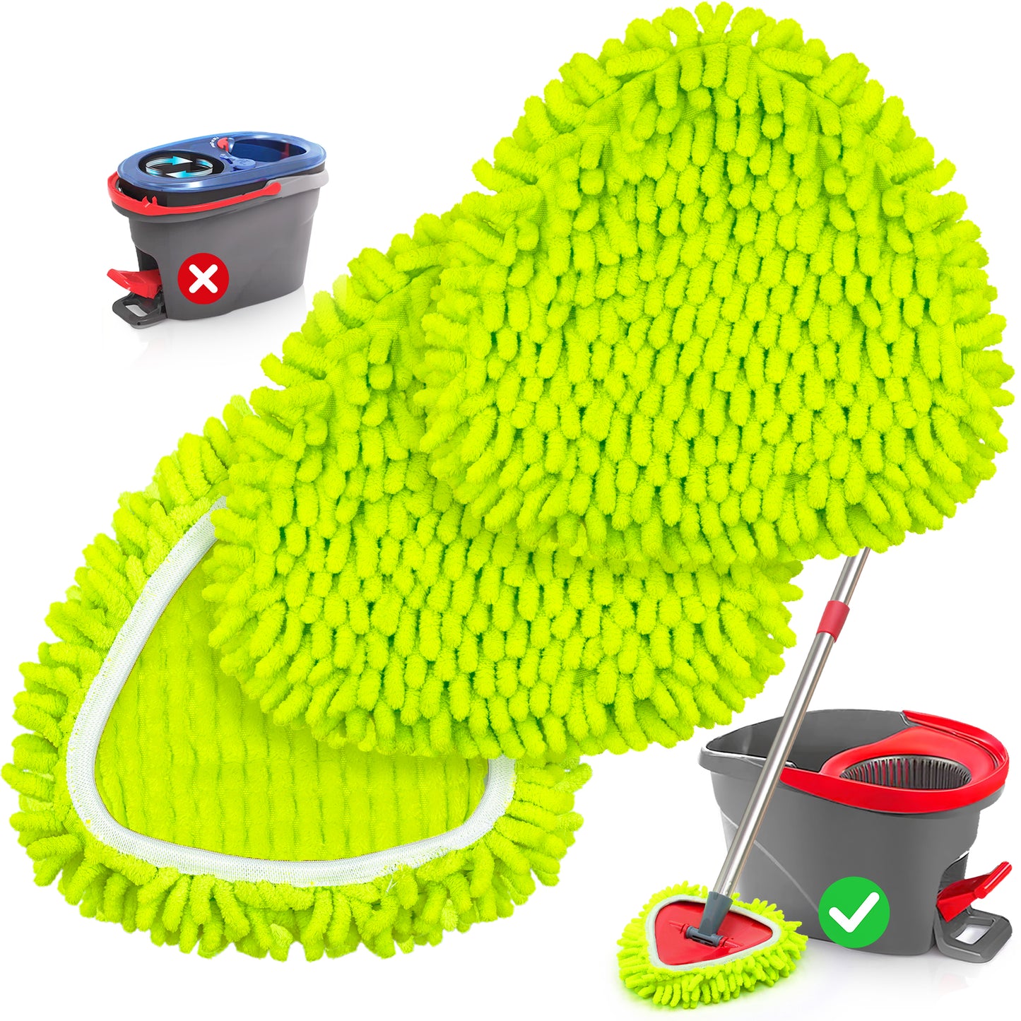 ZenClean Microfiber Mop Head Replacement 3 PCS Fit for EasyWring 1 Tank System (Green)