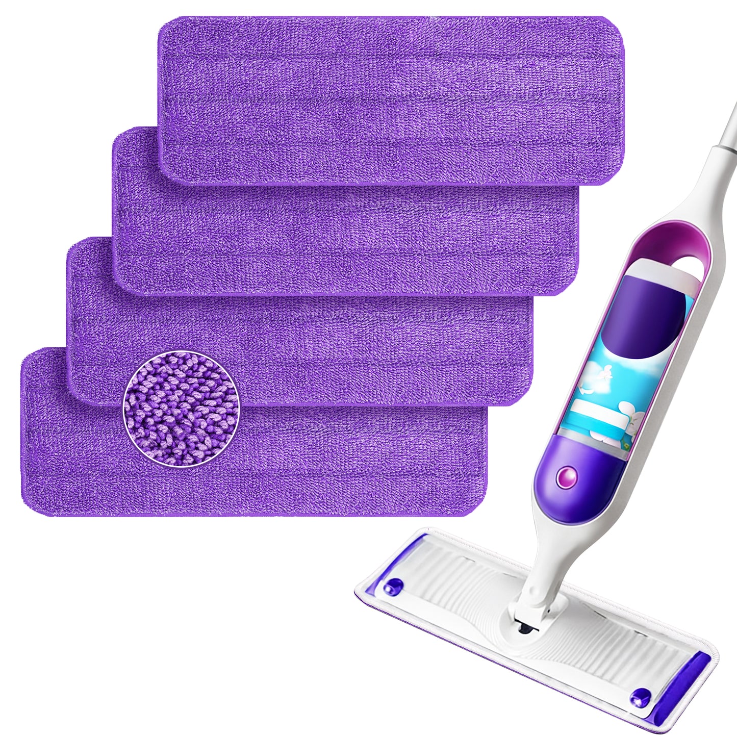 ZenClean Reusable Microfiber Mop Pads 4 Pack Compatible with Power Mop for Wet & Dry Floor Cleaning