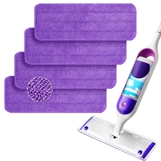 ZenClean Reusable Microfiber Mop Pads 4 Pack Compatible with Power Mop for Wet & Dry Floor Cleaning