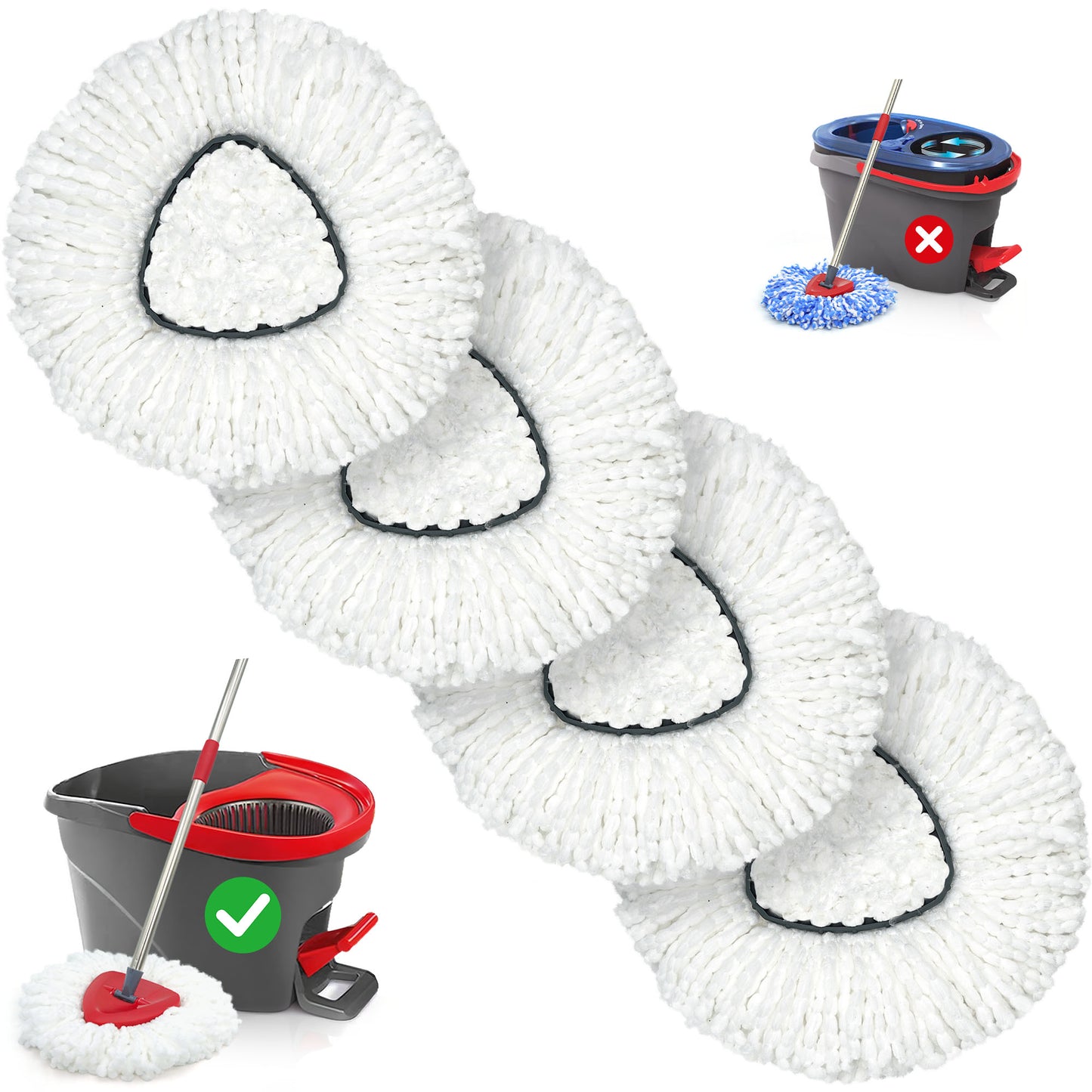 TidyBliss Spin Mop Replace Head 4 Pack for EasyWring 1 Tank System