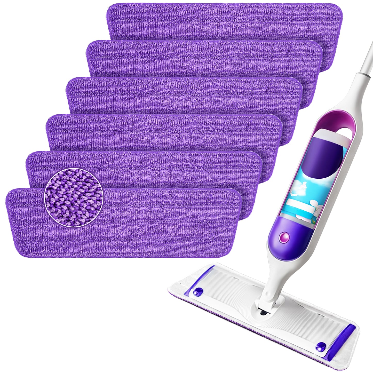 ZenClean Reusable Microfiber Mop Pads 6 Pack Compatible with SwifferPower Mop for Wet & Dry Floor Cleaning