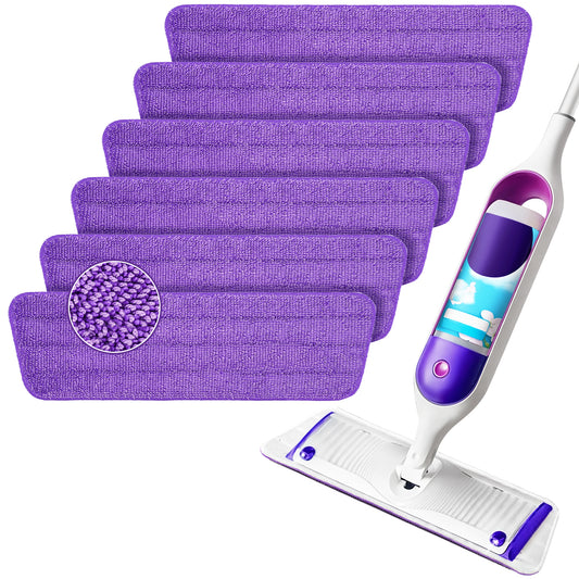 ZenClean Reusable Microfiber Mop Pads 6 Pack Compatible with SwifferPower Mop for Wet & Dry Floor Cleaning