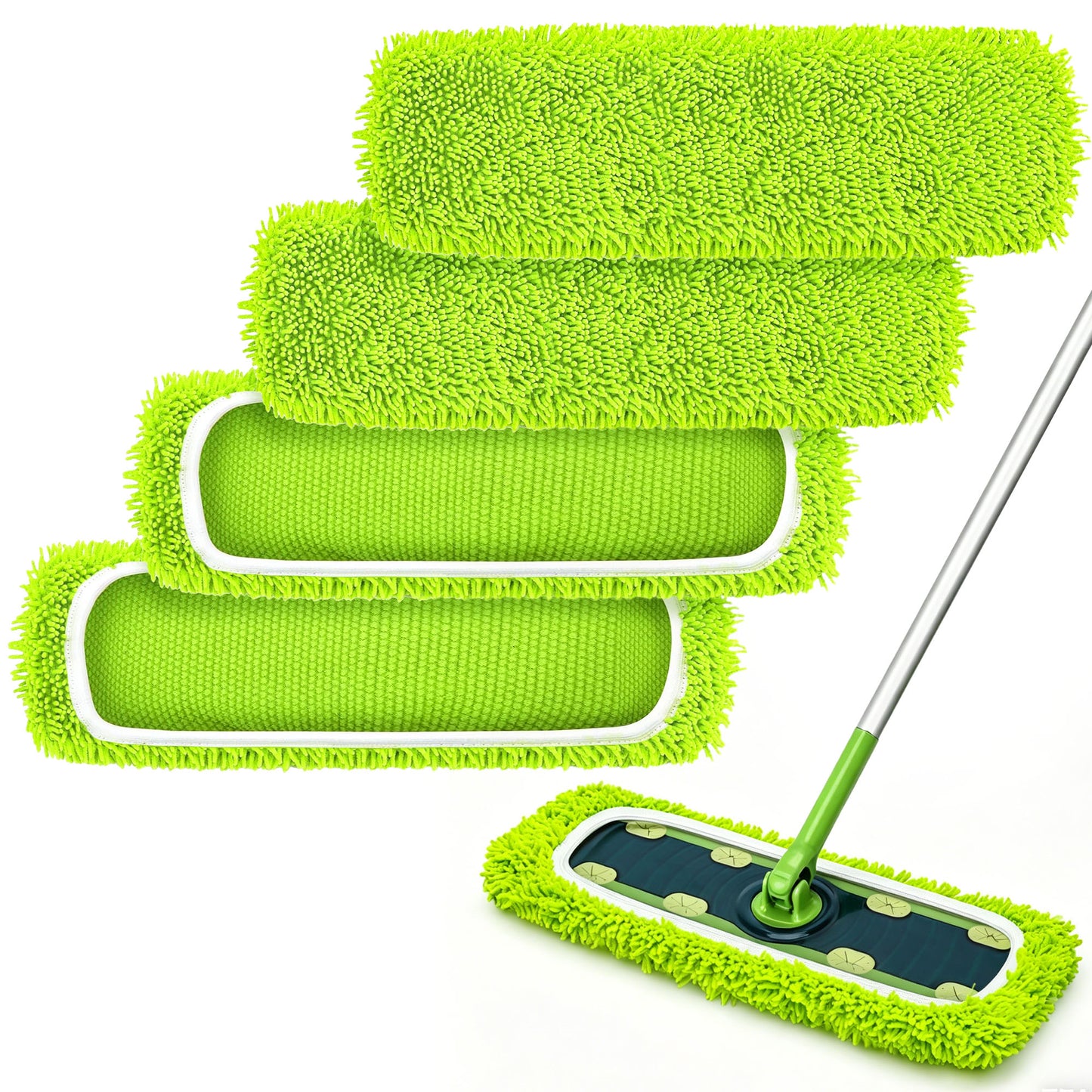 ZenClean Reusable Microfiber Mop Pads 4 Pack Compatible with SwifferSweeper XL Mop for Wet & Dry Floor Cleaning (Green)