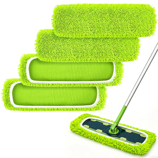 ZenClean Reusable Microfiber Mop Pads 4 Pack Compatible with SwifferSweeper XL Mop for Wet & Dry Floor Cleaning (Green)