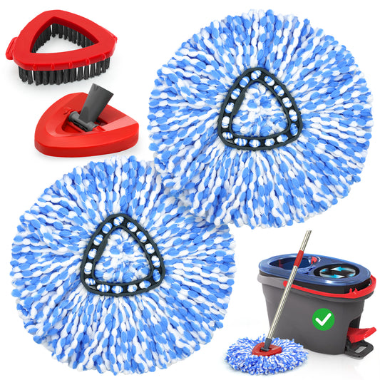 TidyBliss Mop Heads Replacements 2 Pack with with Scrub Brush Attachment and Triangle Base for O-Cedaar RinseClean 2 Tank System