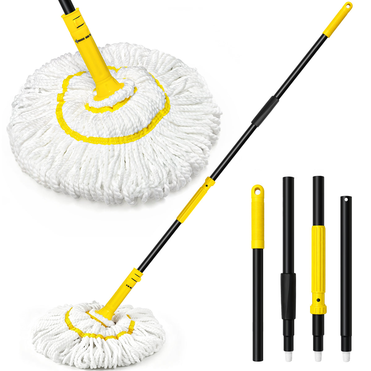 NEWE Self Wringing Twist Mop for Floor Cleaning with 55” Handle (Yellow)