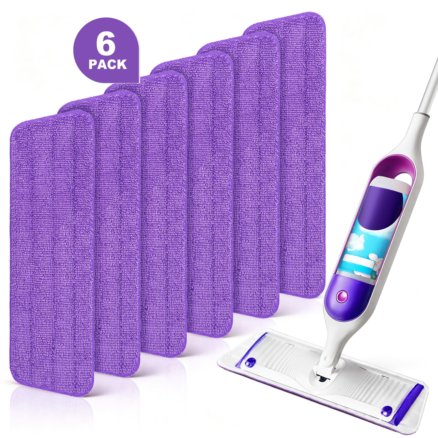 JEHONN 6 Pack Reusable Microfiber Mop Pads for PowerMop (Purple)