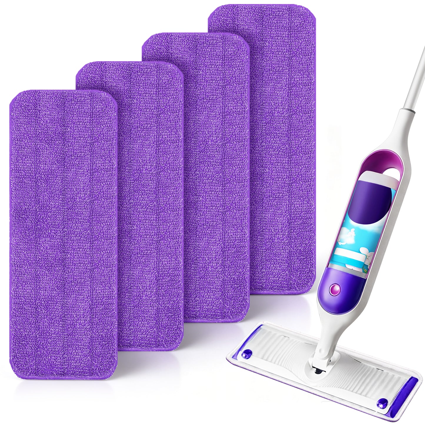 JEHONN 4 Pack Reusable Microfiber Mop Pads for PowerMop (Purple)