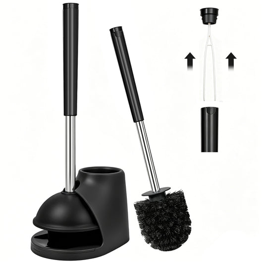 TidyBliss Toilet Brush and Plunger Set with Hidden Tweezers(Black)
