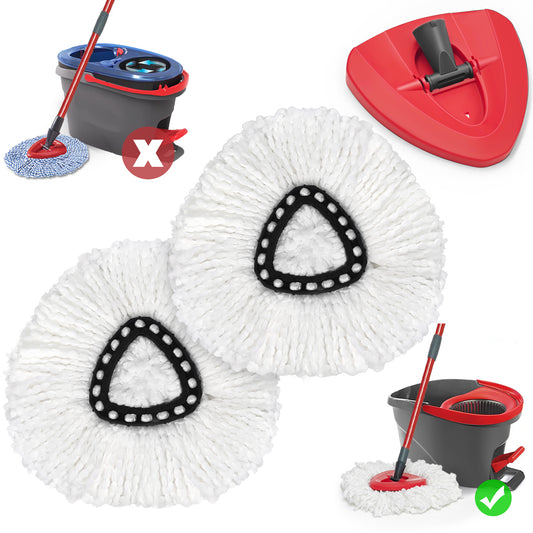 NEWE Mop Heads Replacements 2 Pack with Triangle Base for O-Cedar EasyWring 1 Tank System, Microfiber Spin Mops Replace Refills for Deep Cleaning All Floors (White)