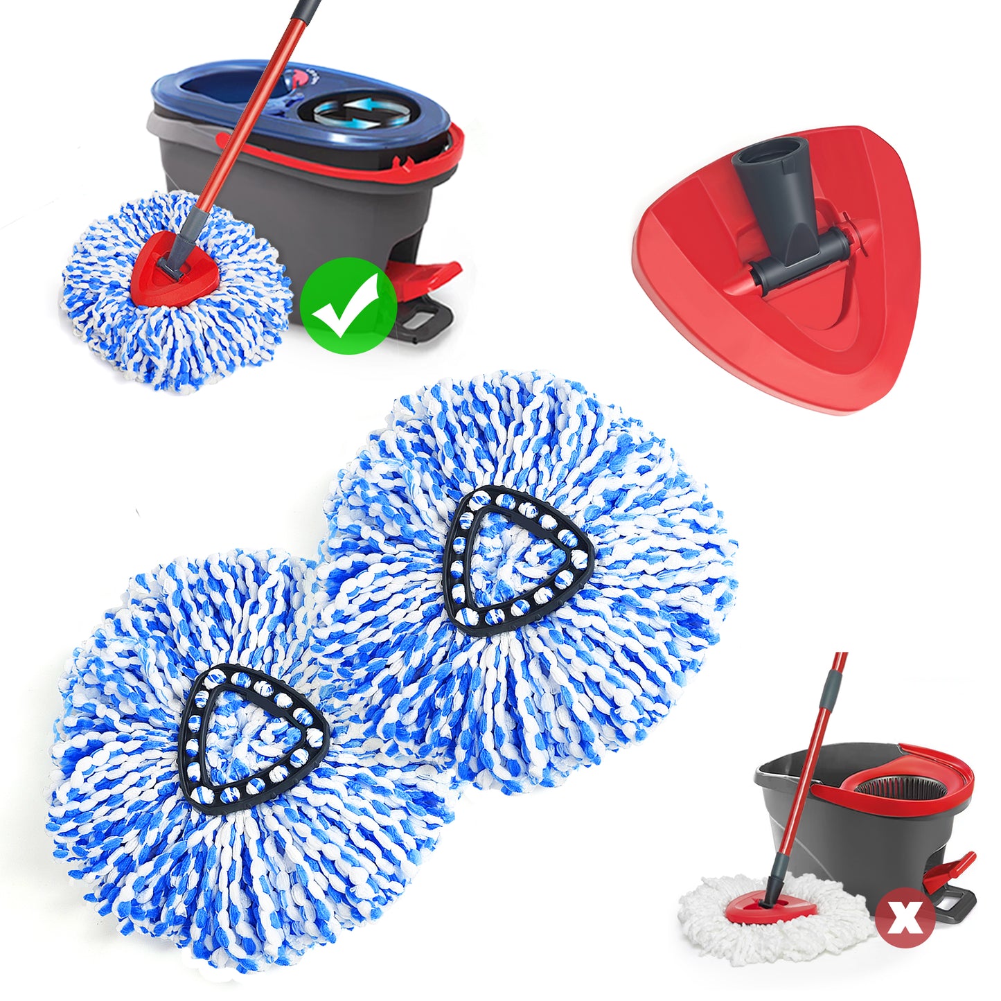 Mop Heads Replacements 2 Pack with Triangle Base for O-Cedar RinseClean 2 Tank System, Microfiber Spin Mops Replace Refills for Deep Cleaning All Floors