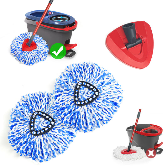 Mop Heads Replacements 2 Pack with Triangle Base for O-Cedar RinseClean 2 Tank System, Microfiber Spin Mops Replace Refills for Deep Cleaning All Floors