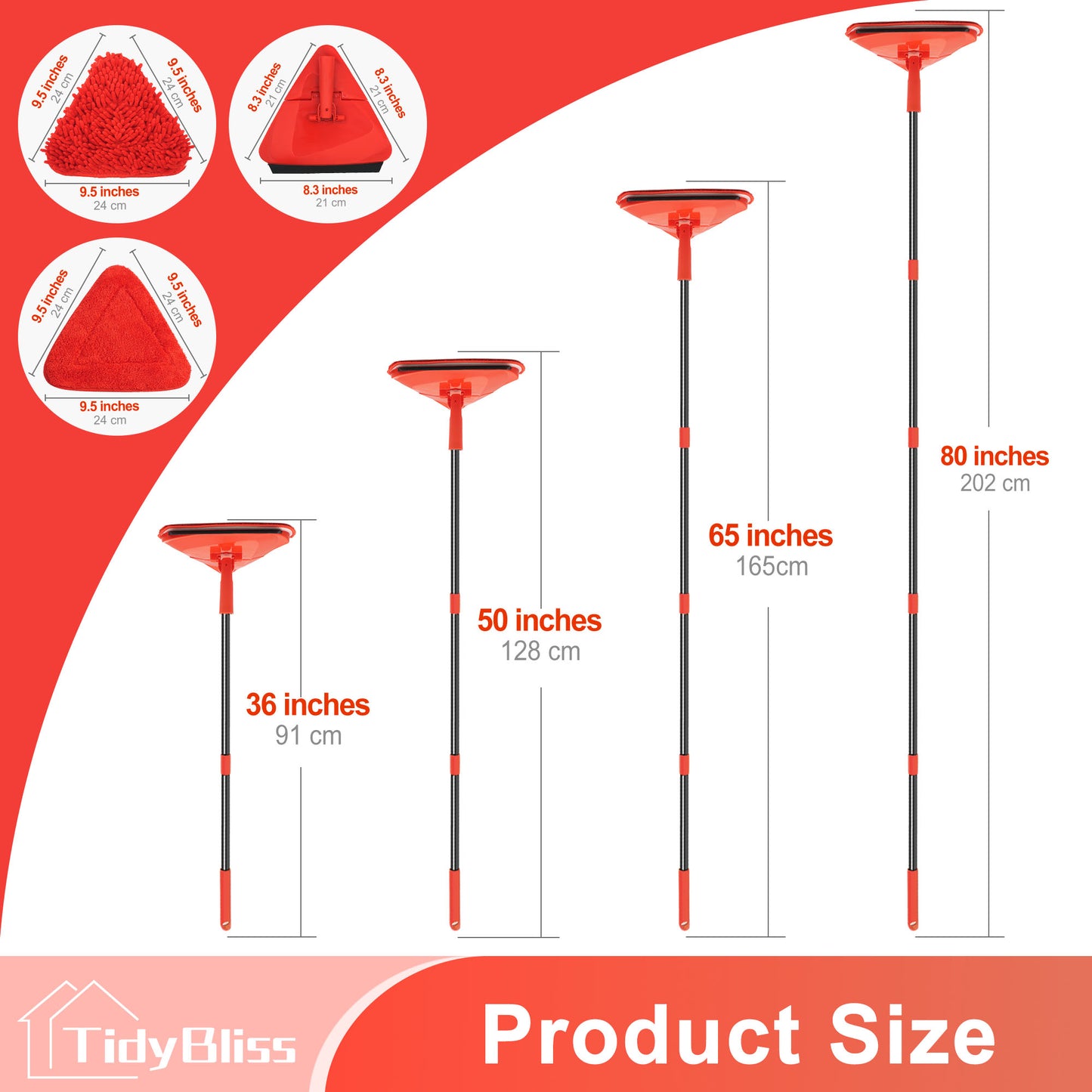 TidyBliss Wall Cleaning Mop with Long Handle 80” (Red)