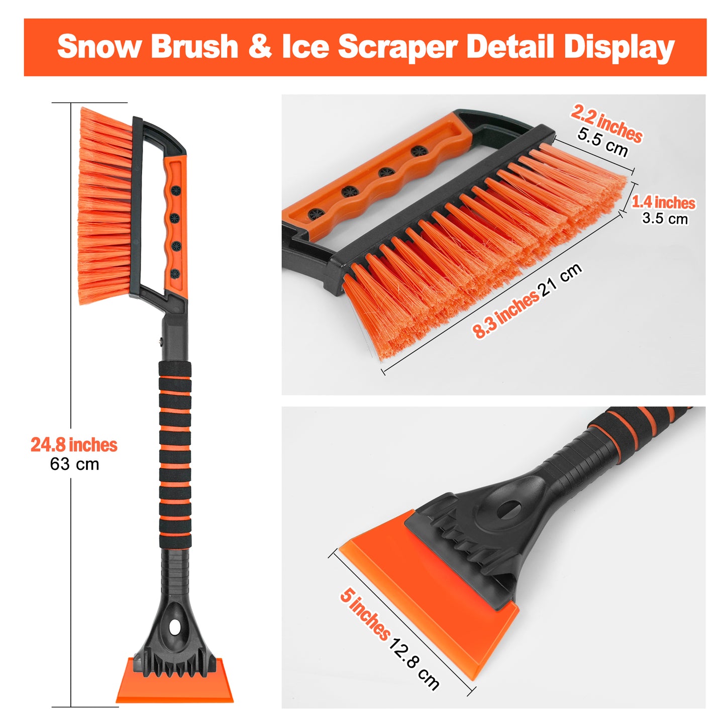 JEHONN Snow Brush with Ice Scraper for Car Windshield (Orange)
