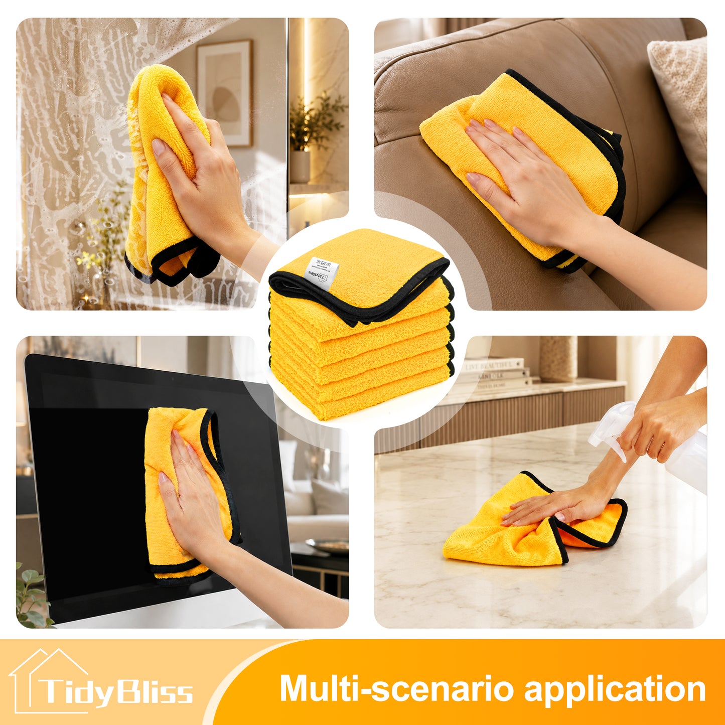 TidyBliss 6 Pack Microfiber Towels for Cars, Large Wash Rags for Drying Detailing, 15.7 x 23.6 inches (Yellow)
