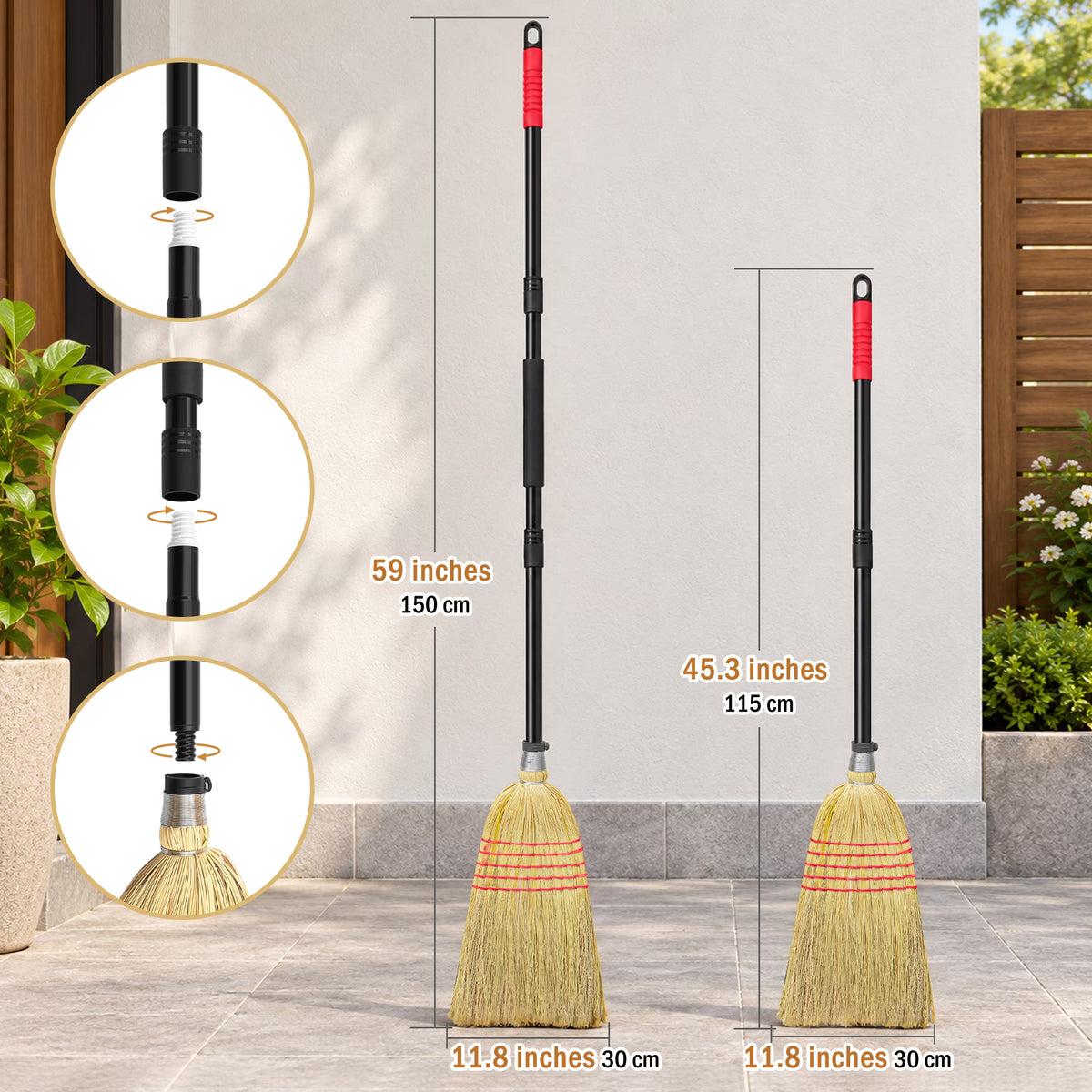 ZenClean Natural Corn Broom Heavy Duty for Yard, Garden & Garage Cleaning
