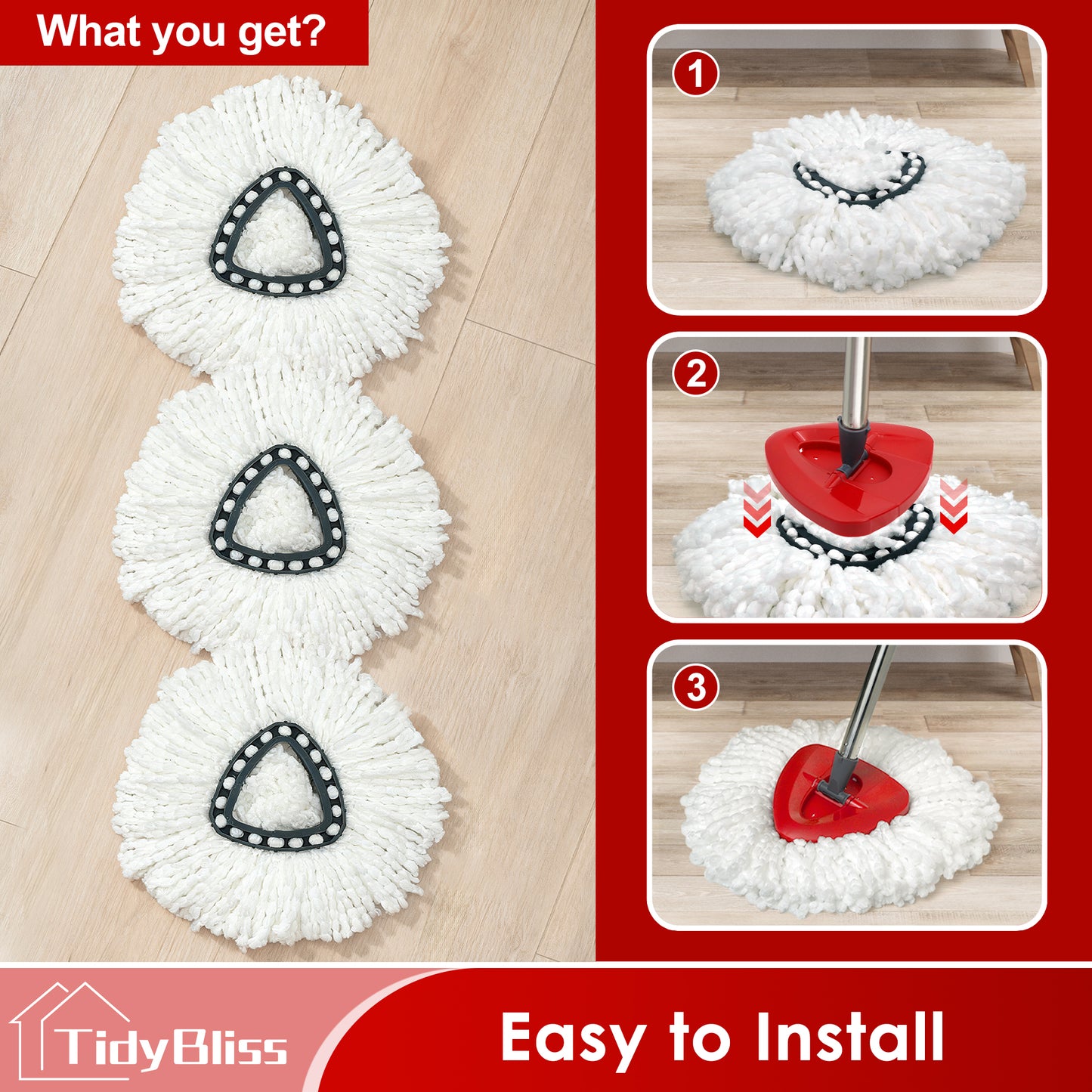 TidyBliss Spin Mop Replace Head 3 Pack for O-Cedaar EasyWring 1 Tank System