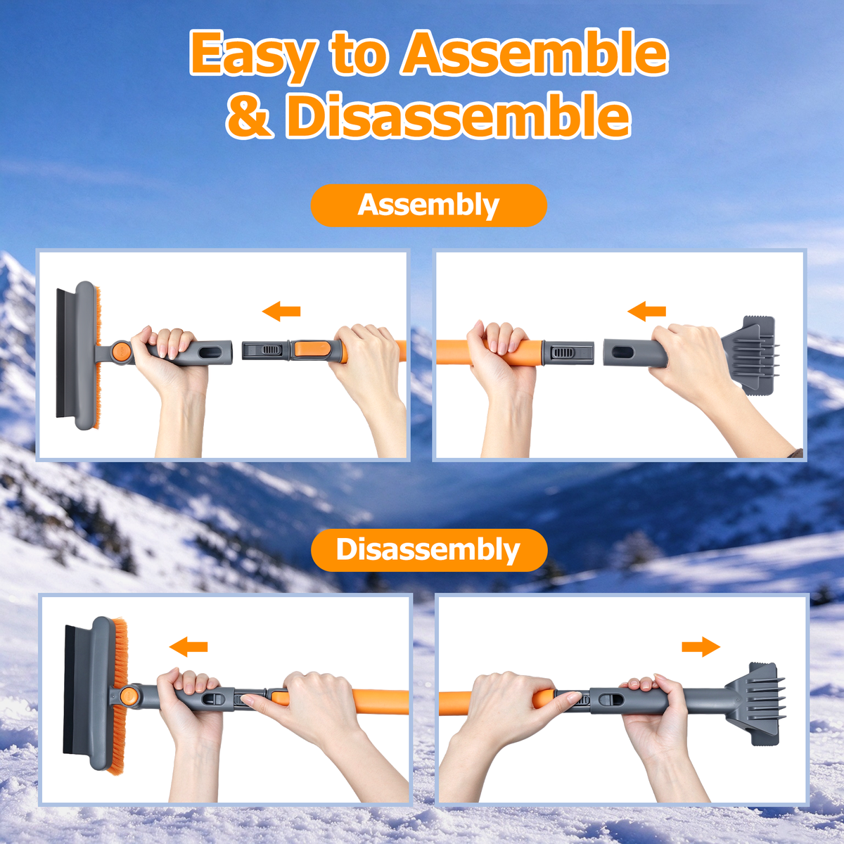 JEHONN 39” Snow Brush with Ice Scraper for Car Windshield (Orange)