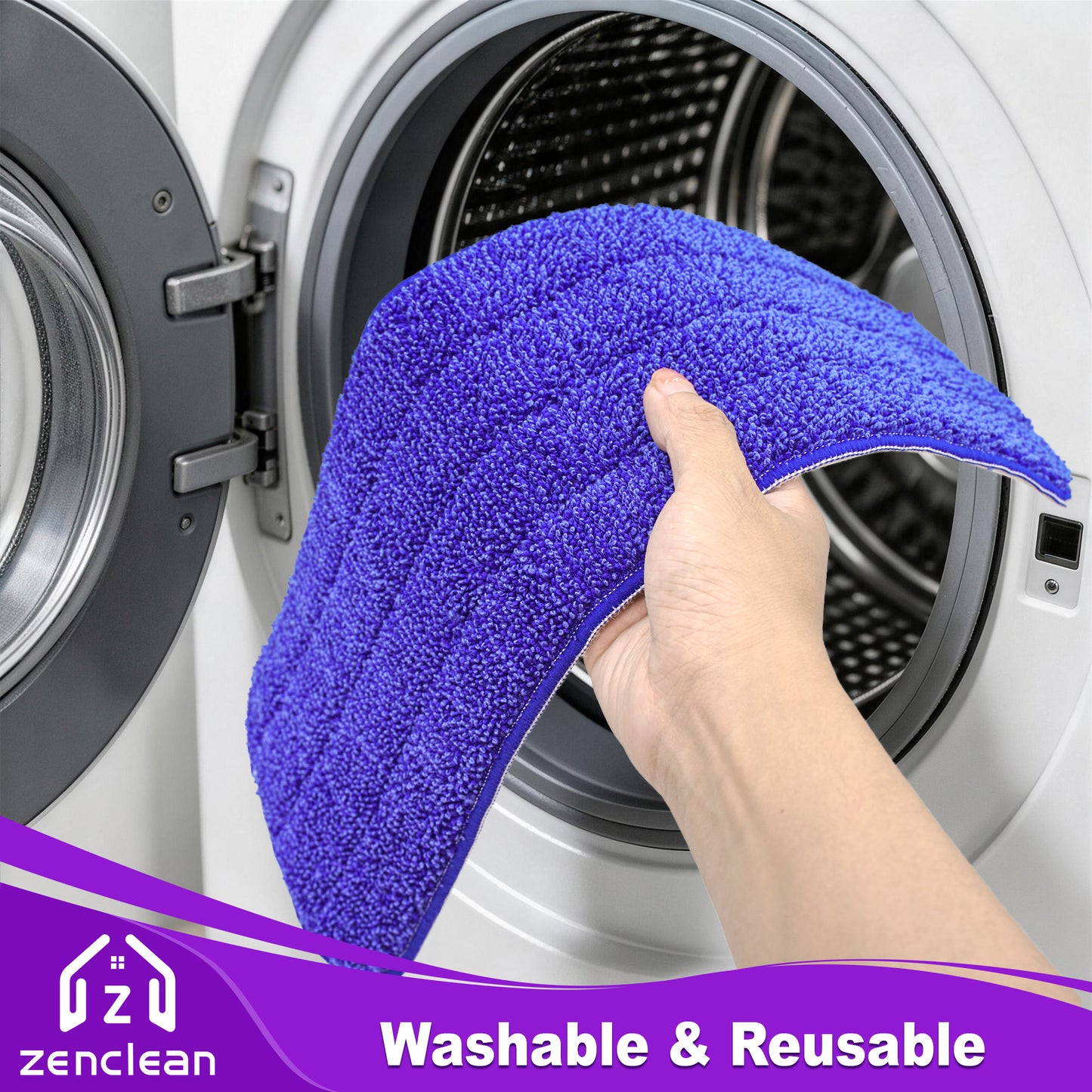 ZenClean Reusable Microfiber Mop Pads 7 Pack Compatible with SwifferPower Mop for Wet & Dry Floor Cleaning (7 Colors)