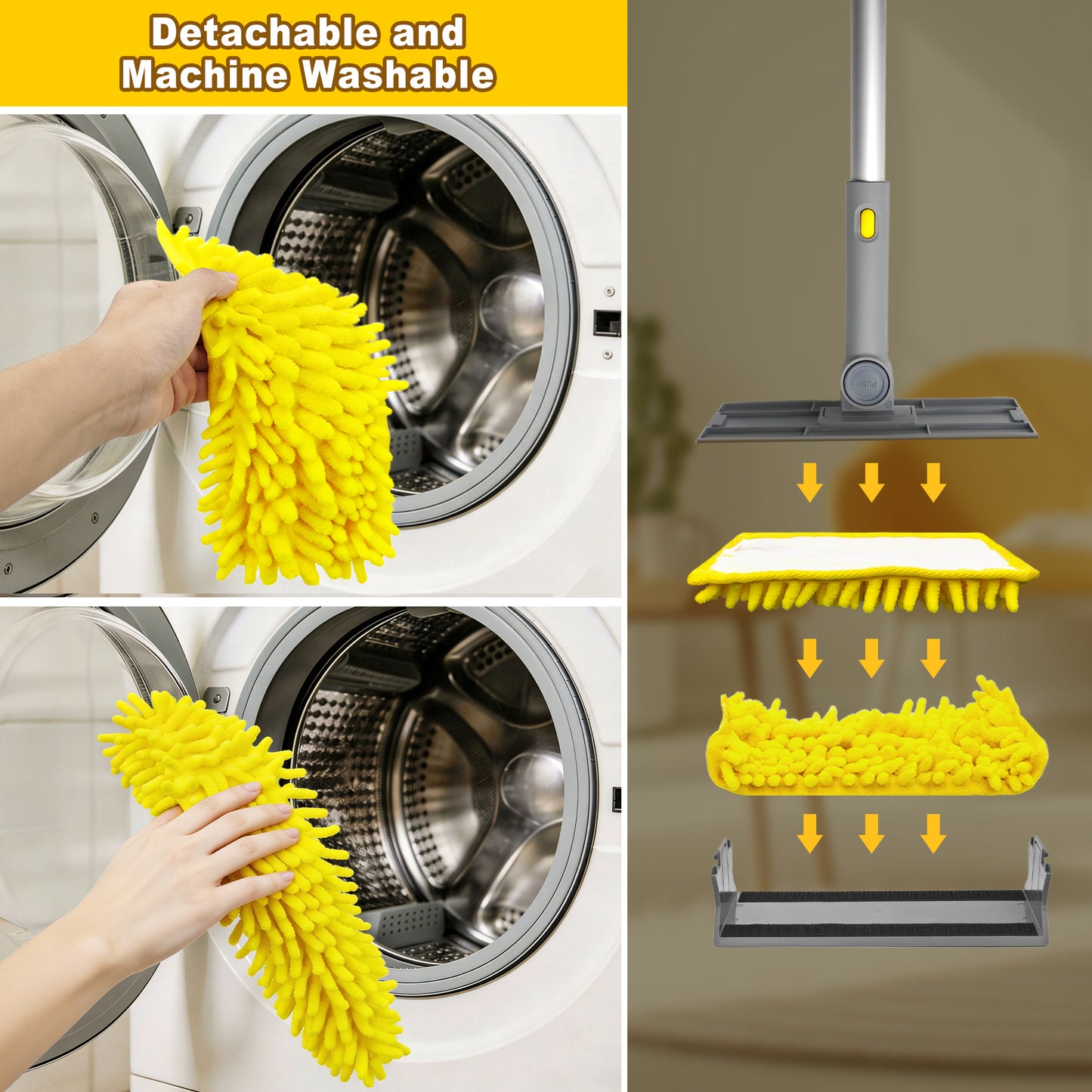 JEHONN 77" Ceiling Fan Cleaner Duster with Extra Bendable Chenille Dust Cleaning Tool (Yellow)