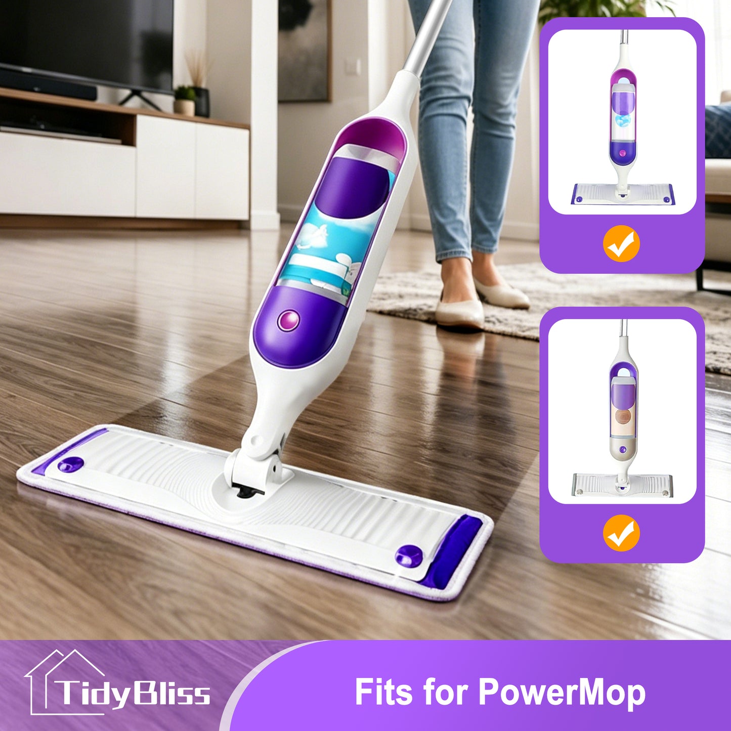 TidyBliss Reusable Power Mop Pads 4 Pack (Purple)