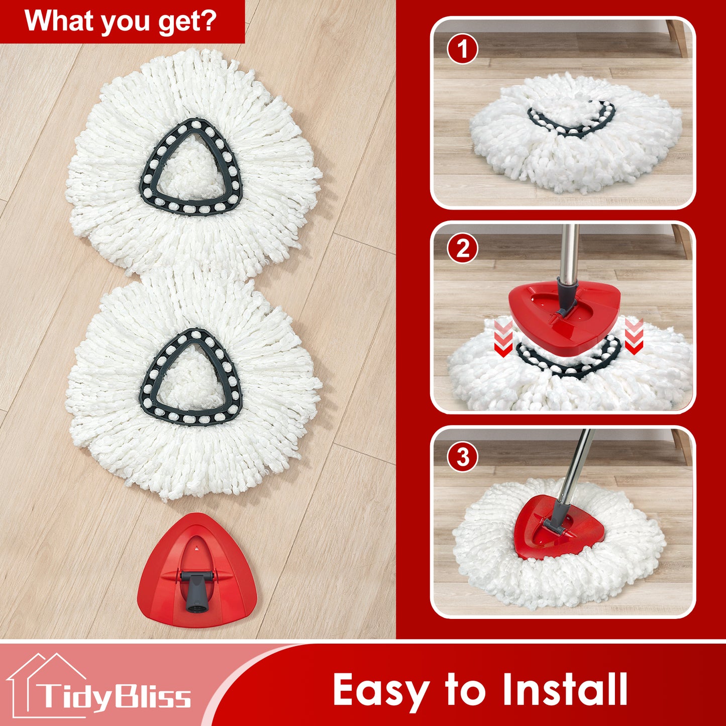 TidyBliss Mop Heads Replacements 2 Pack with Triangle Base for O-Cedaar EasyWring 1 Tank System