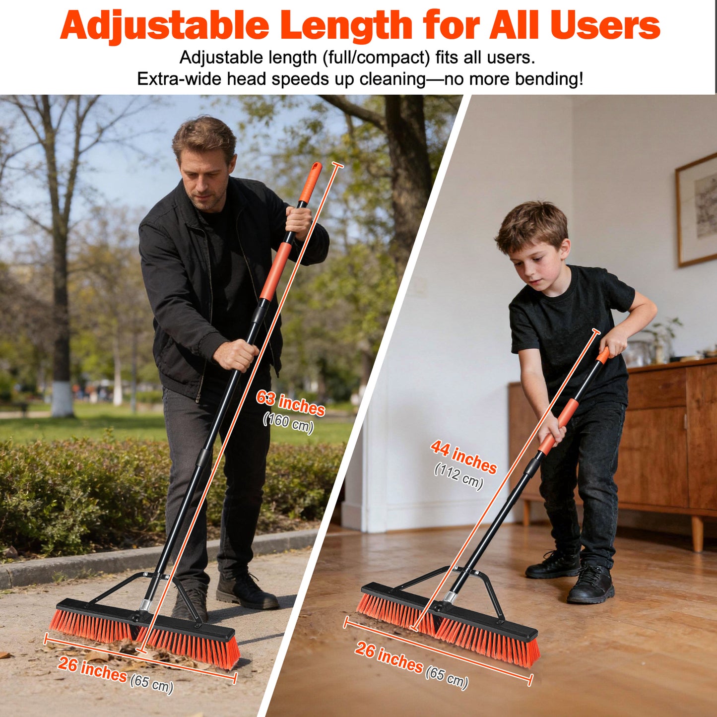 JEHONN 24" Push Broom Outdoor Heavy Duty (Red)