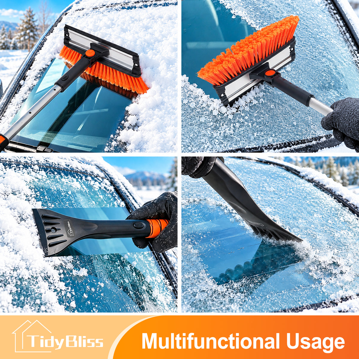 TidyBliss 37” Snow Brush with Ice Scraper & Squeegee for Car Windshield Glass