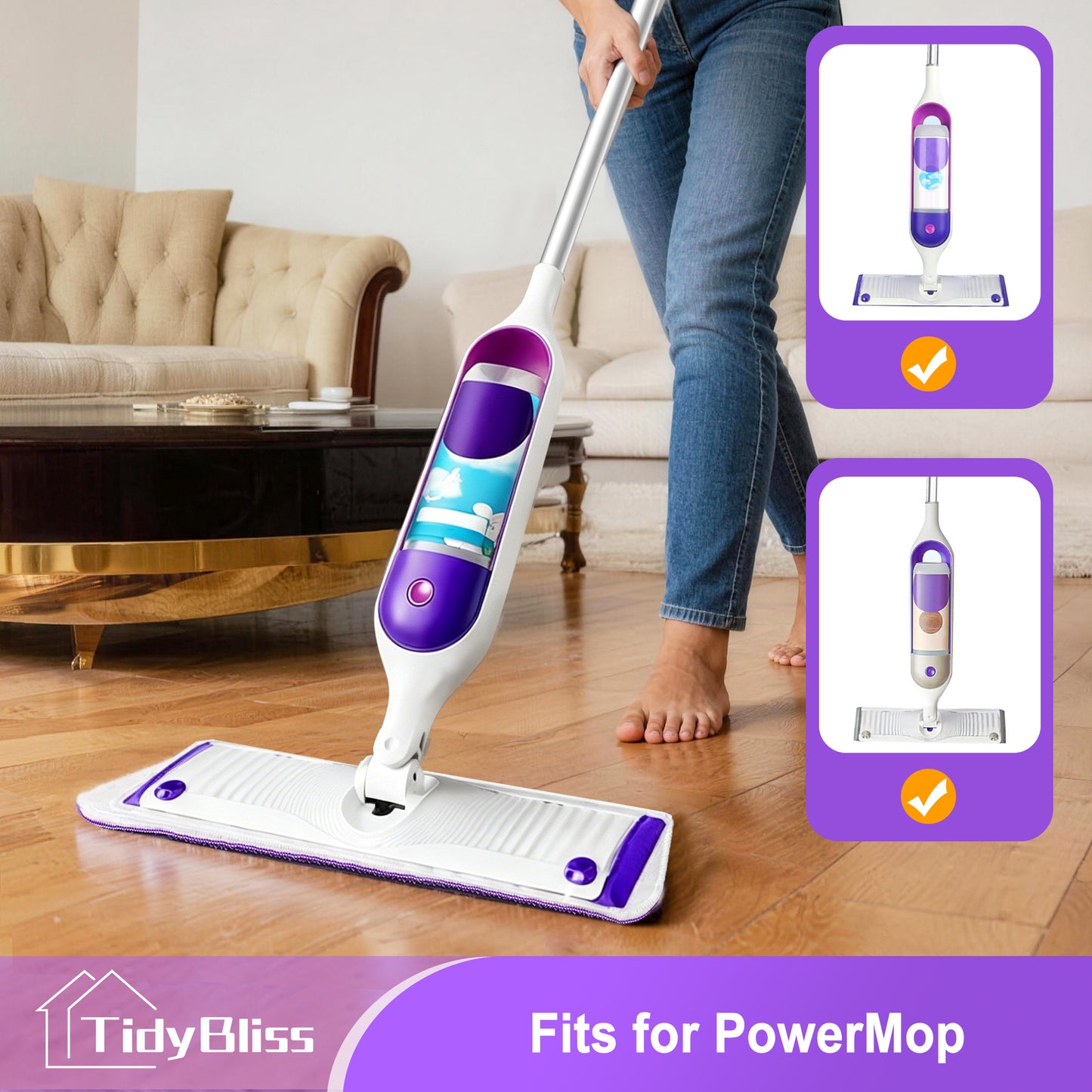 TidyBliss Reusable Power Mop Pads 6 Pack (Purple)