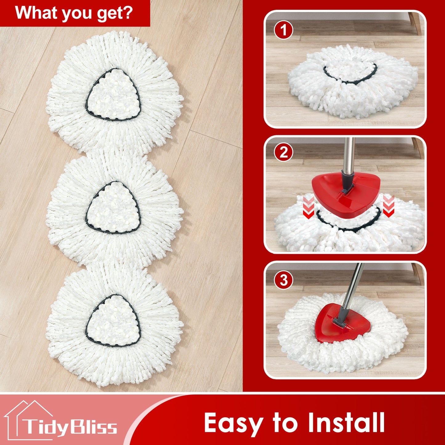 TidyBliss Spin Mop Replace Head 3 Pack for EasyWring 1 Tank System