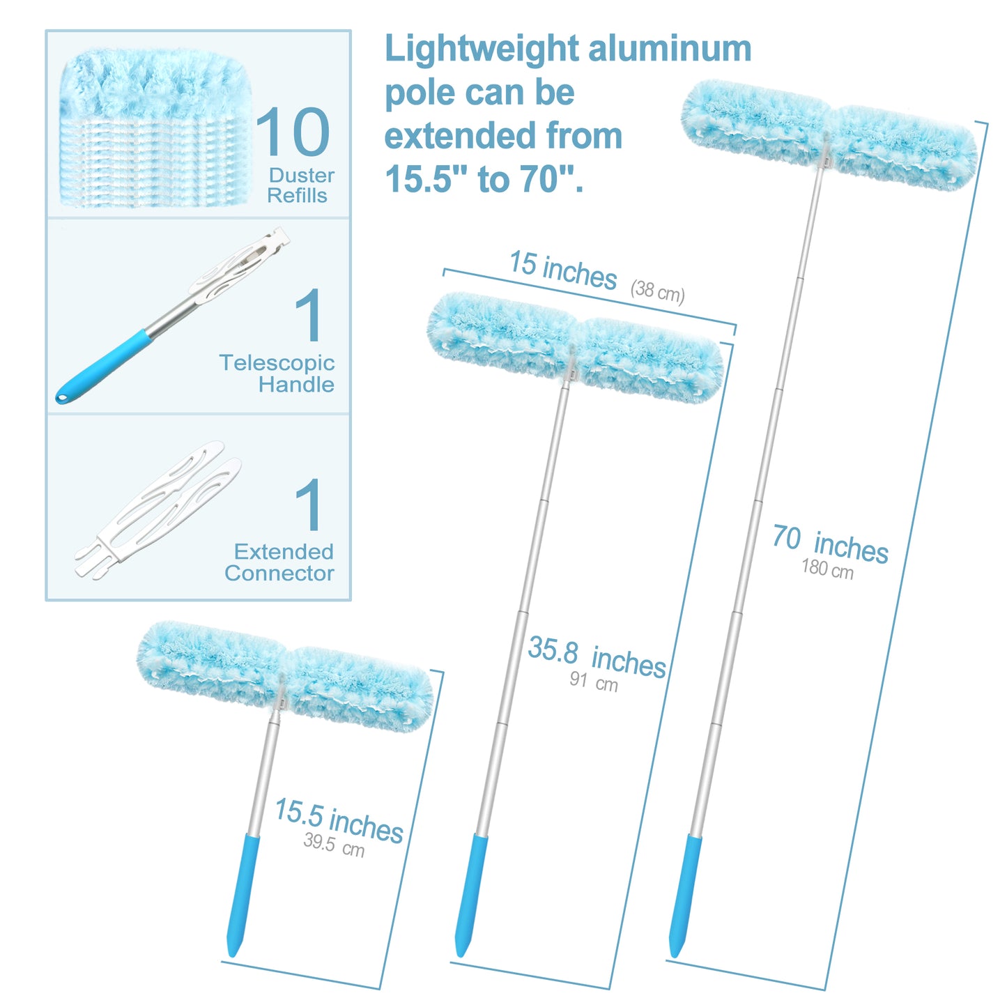 JEHONN Duster with 6 ft Extension Pole, 10 Refills