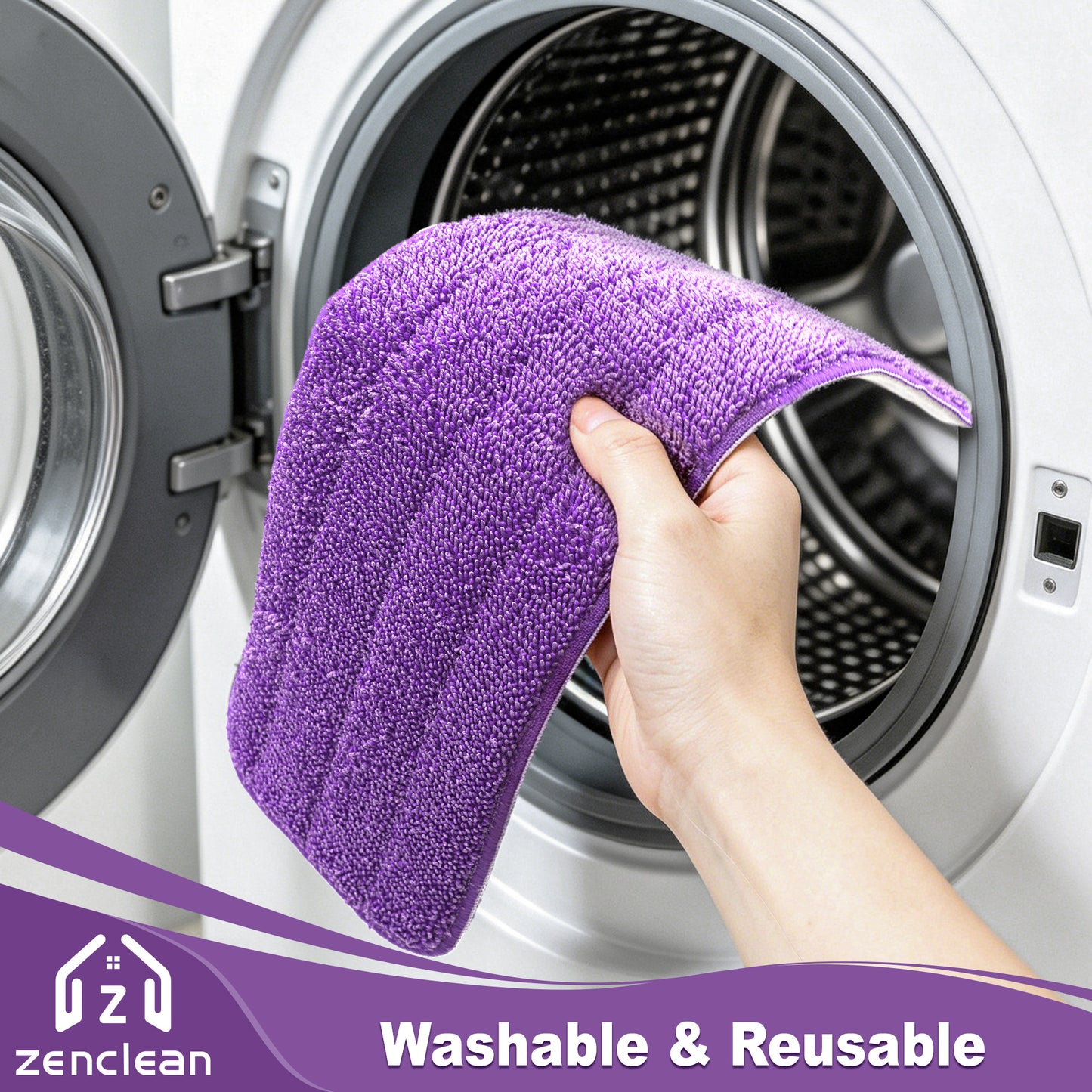 ZenClean Reusable Microfiber Mop Pads 6 Pack Compatible with SwifferPower Mop for Wet & Dry Floor Cleaning