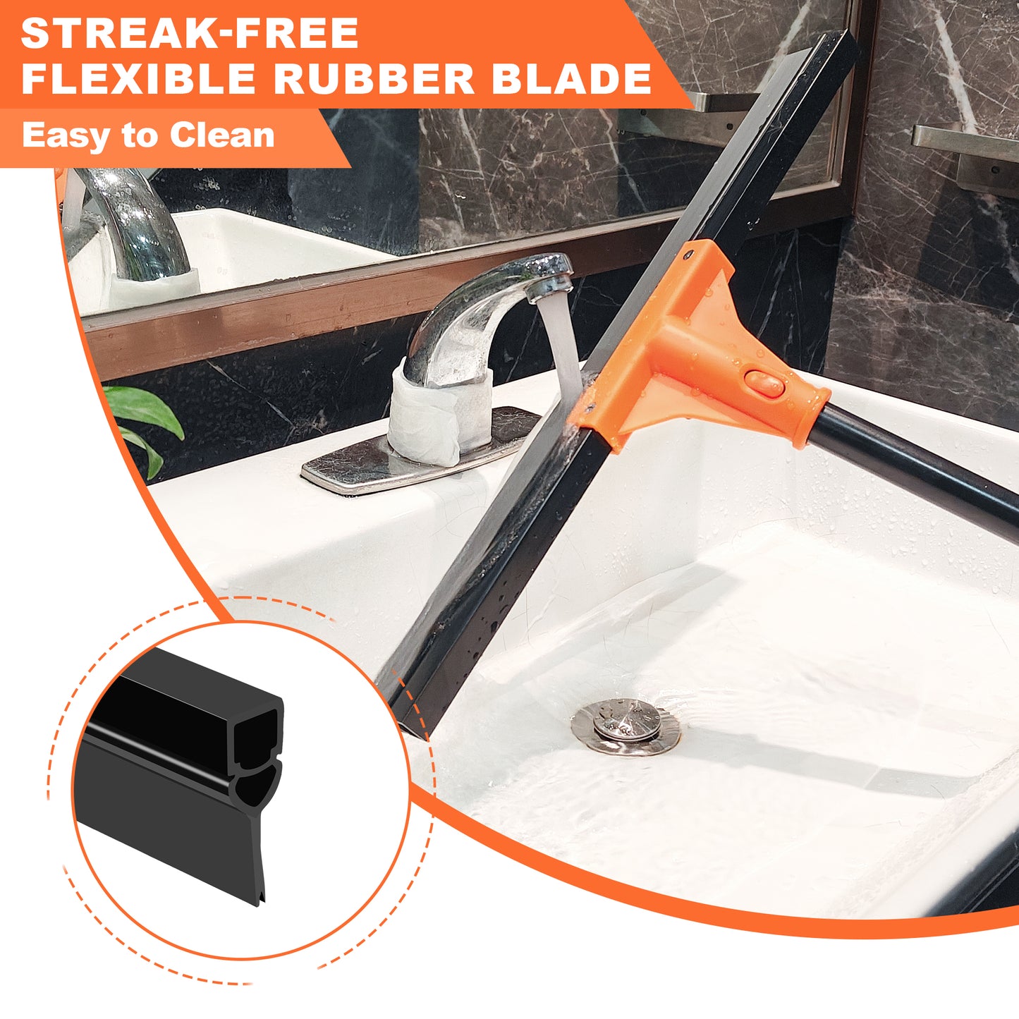 JEHONN Floor Squeegee Heavy Duty with Long Handle (Orange)