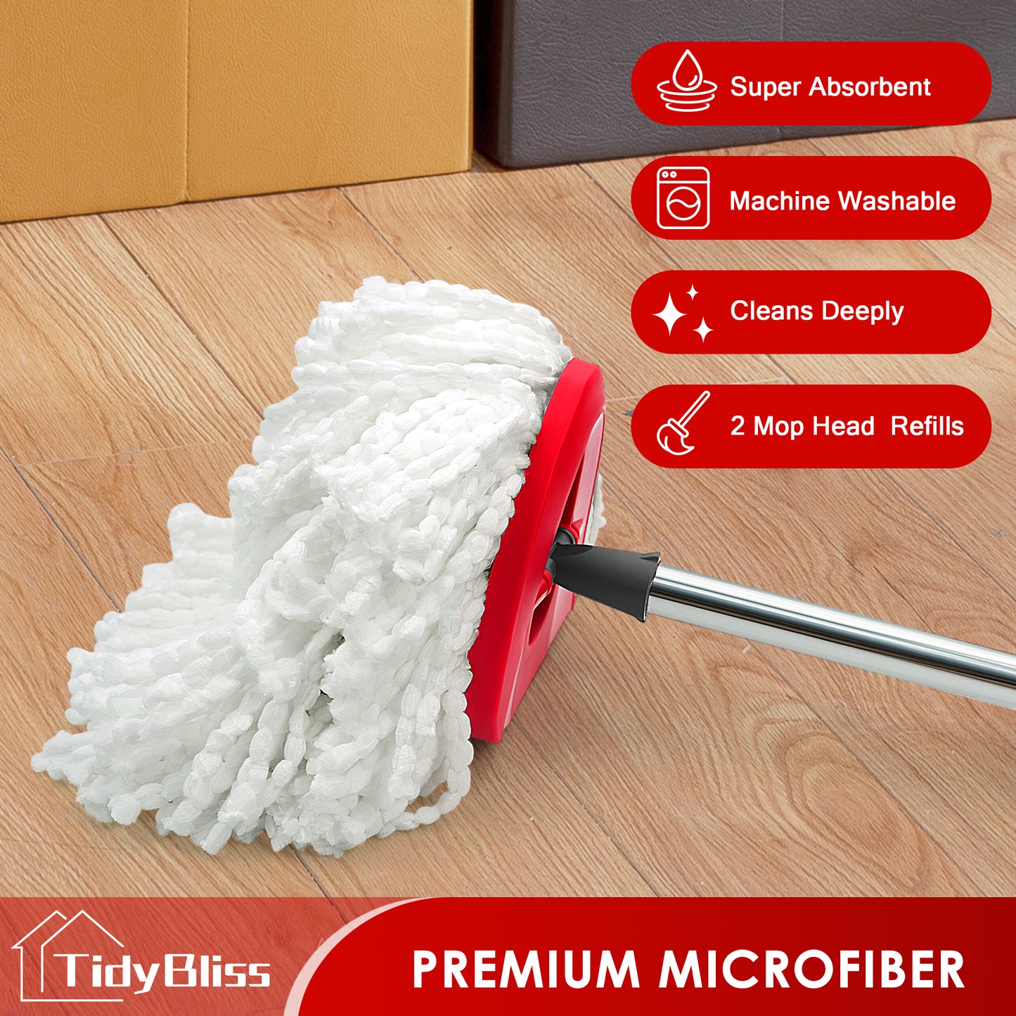 TidyBliss Spin Mop Replacement Heads 2 Pack with Triangle Base and 58 inches Long Handle for O-Cedaar EasyWring 1 Tank System