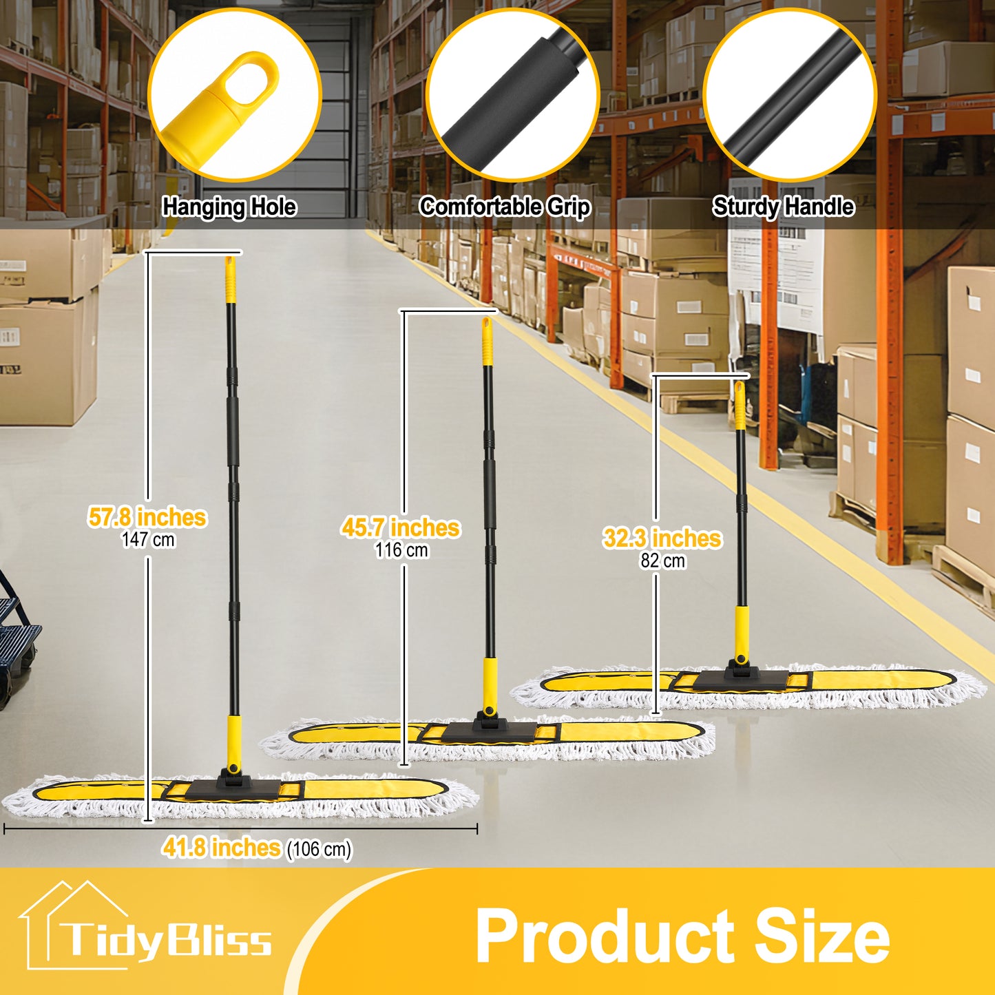 TidyBliss 36” Commercial Dust Mop for Floor Cleaning, Large Industrial Janitor Broom