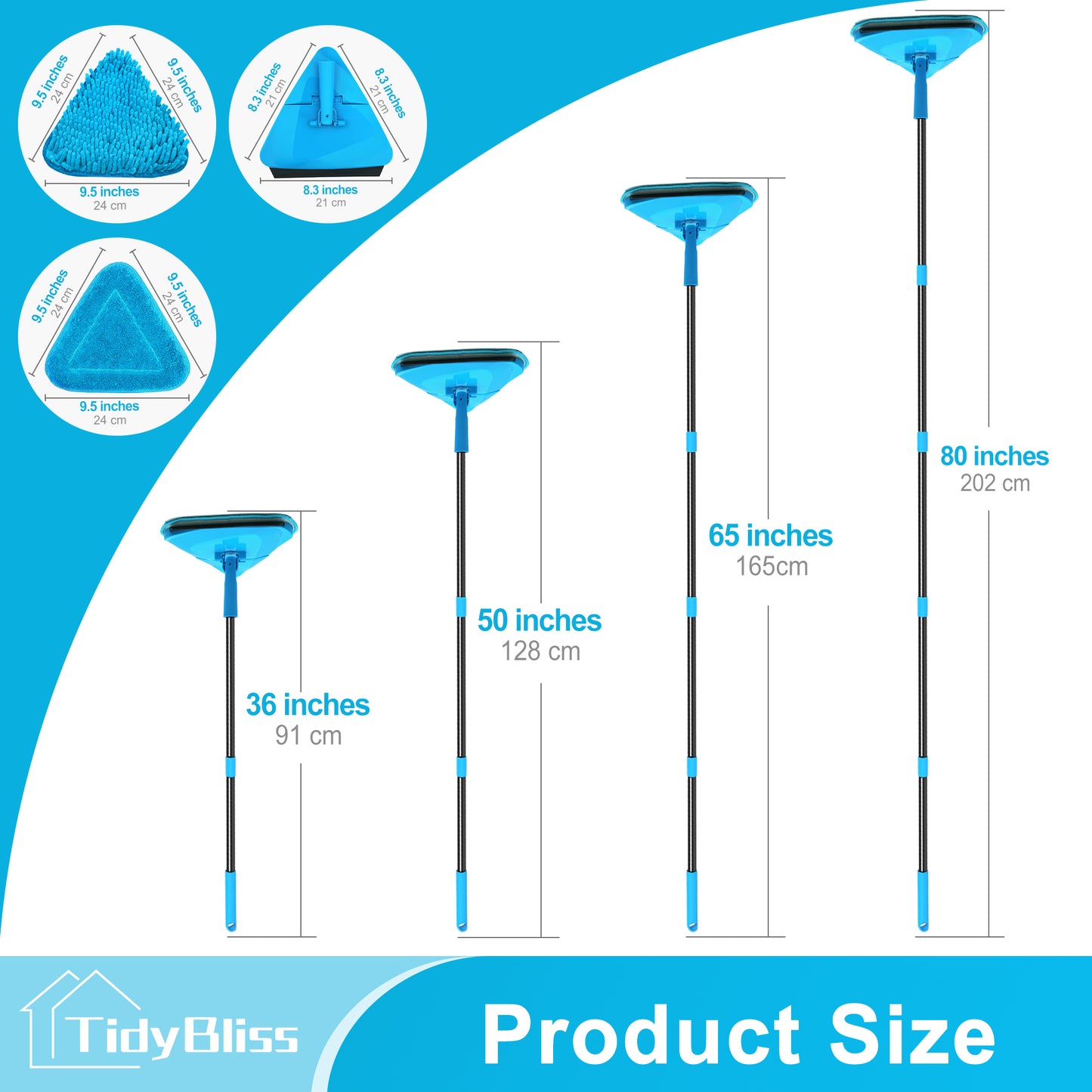 TidyBliss Wall Mop Cleaner with Long Handle 80” (Blue)