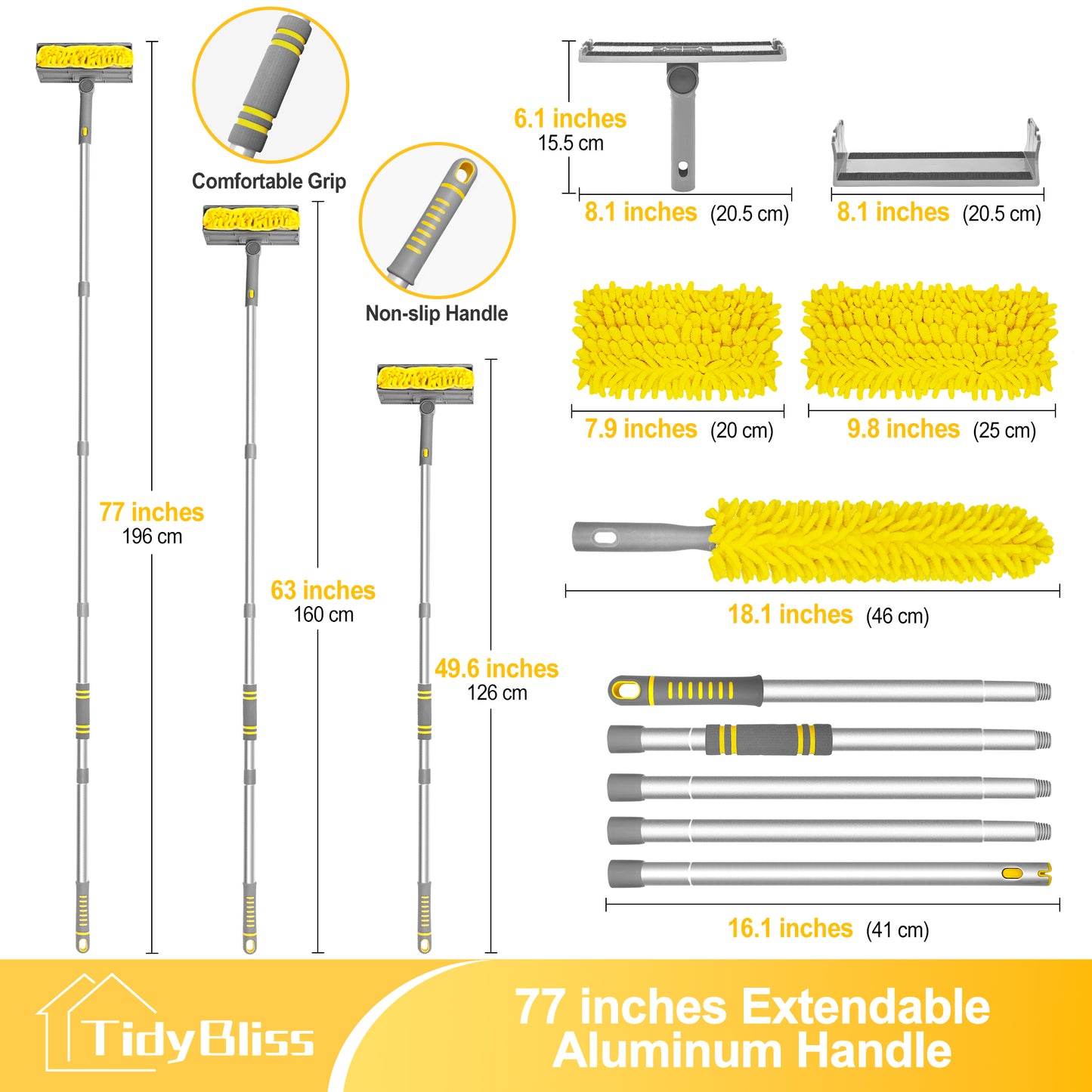 TidyBliss 77" Ceiling Fan Cleaner Duster with Extension Pole (Yellow)