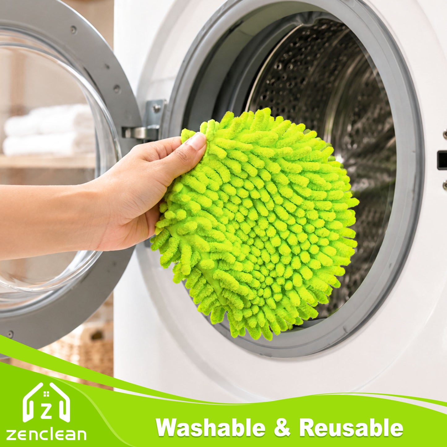 ZenClean Microfiber Mop Head Replacement 3 PCS Fit for EasyWring 1 Tank System (Green)
