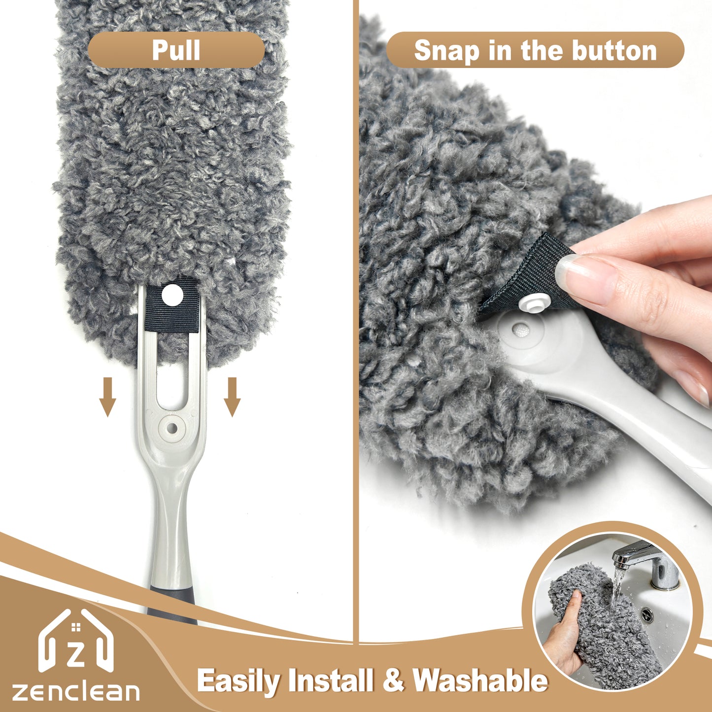 ZenClean Microfiber Duster for Cleaning with Detachable Washable Head