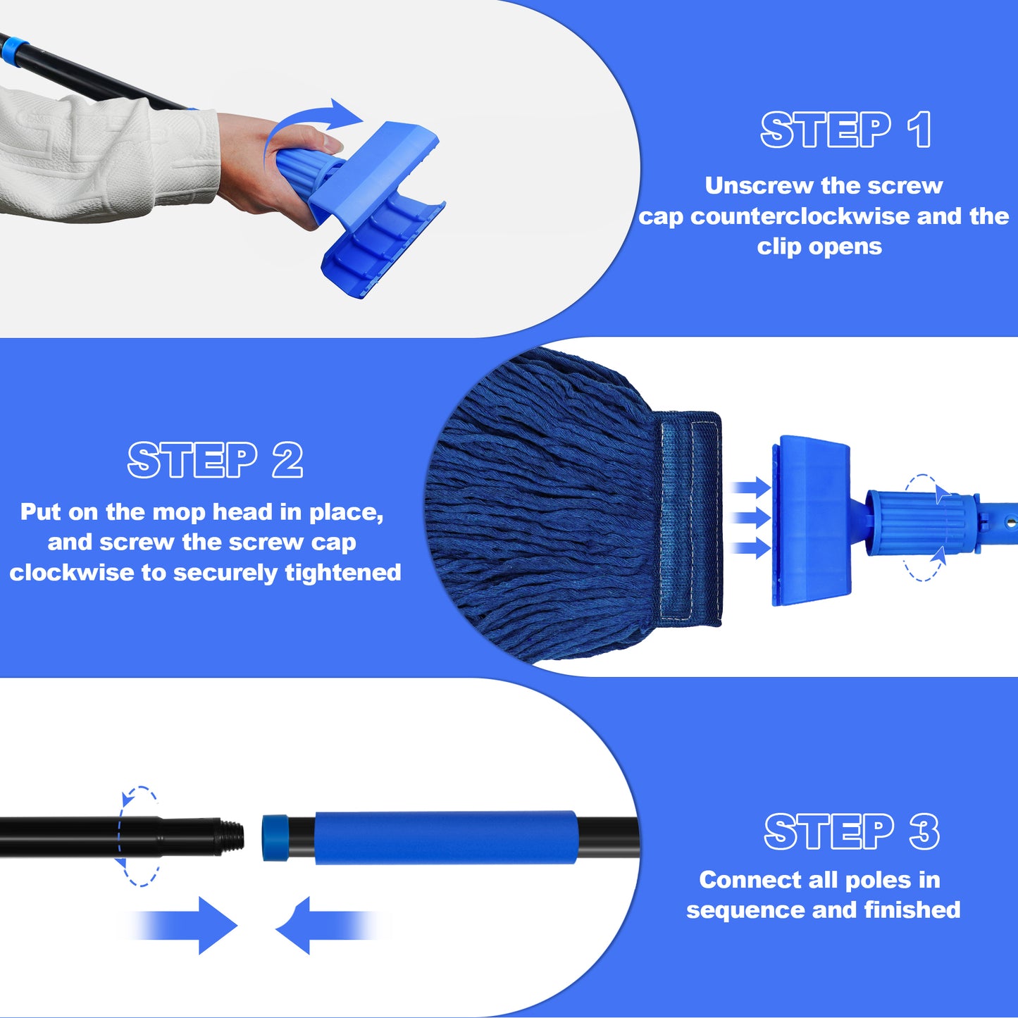NEWE Commercial Mop for Floor Cleaning, Heavy Duty Industrial Mops with 55 inches Long Handle (Blue)
