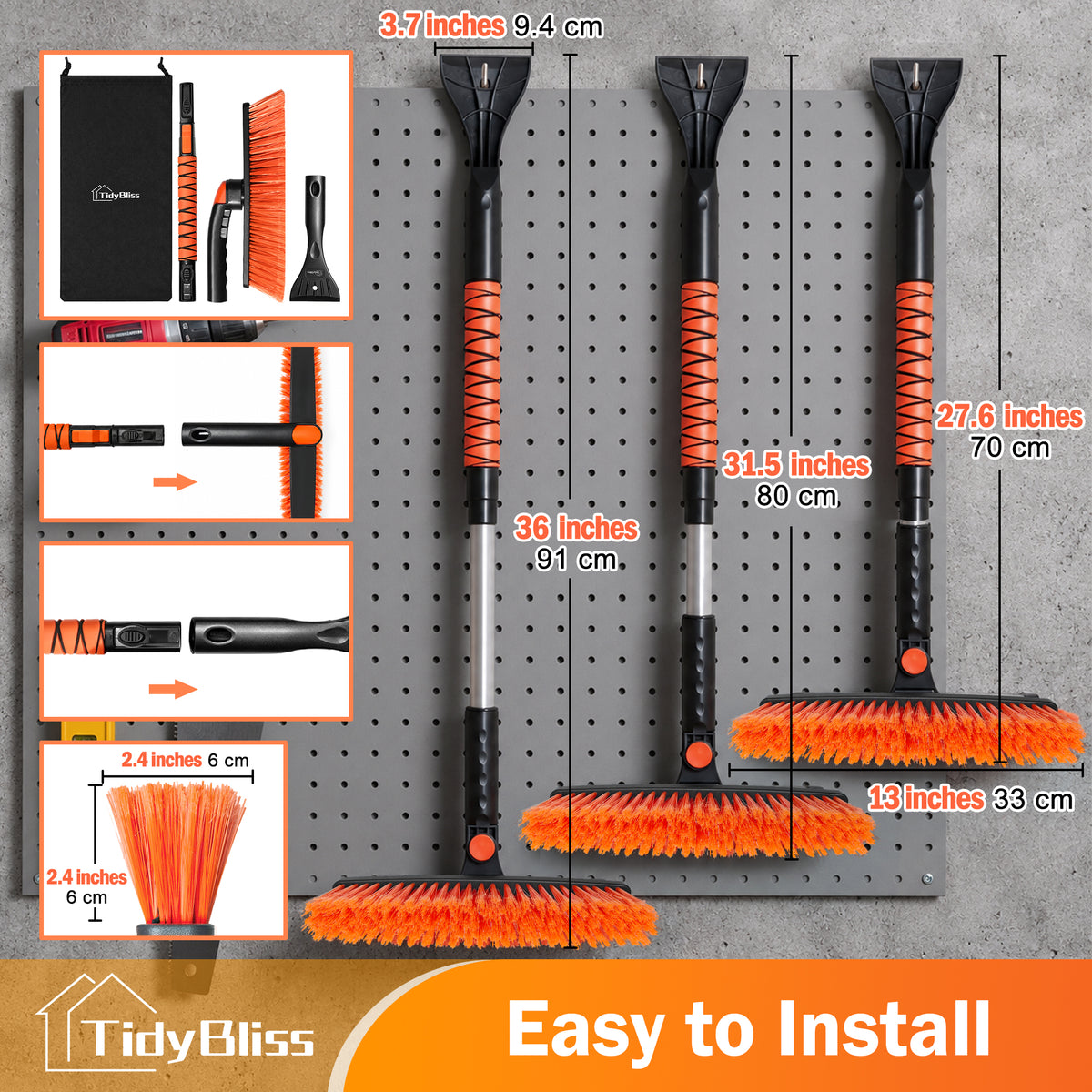 TidyBliss 36” Snow Brush with Ice Scraper for Car Windshield Glass
