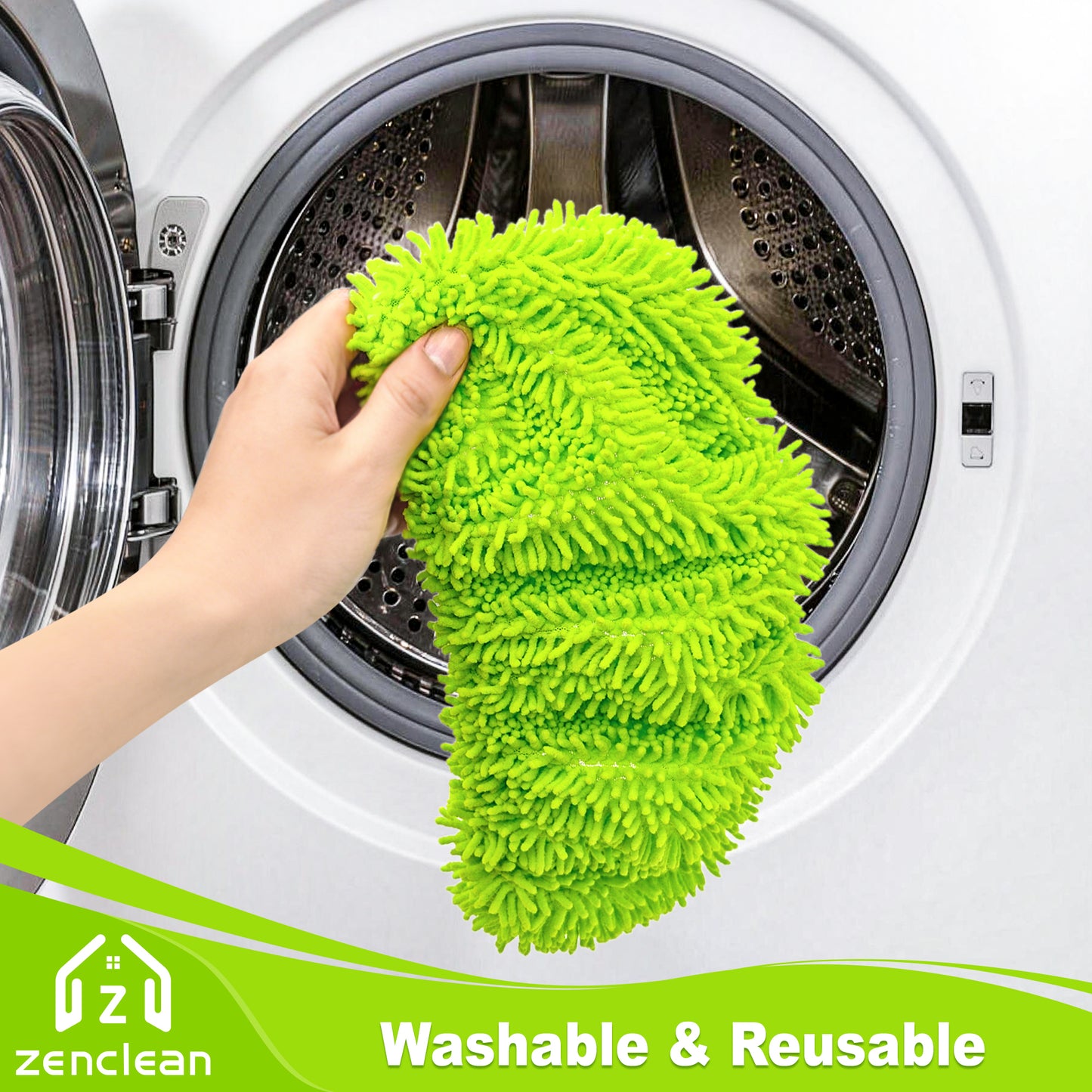 ZenClean Reusable Microfiber Mop Pads 4 Pack Compatible with SwifferSweeper XL Mop for Wet & Dry Floor Cleaning (Green)